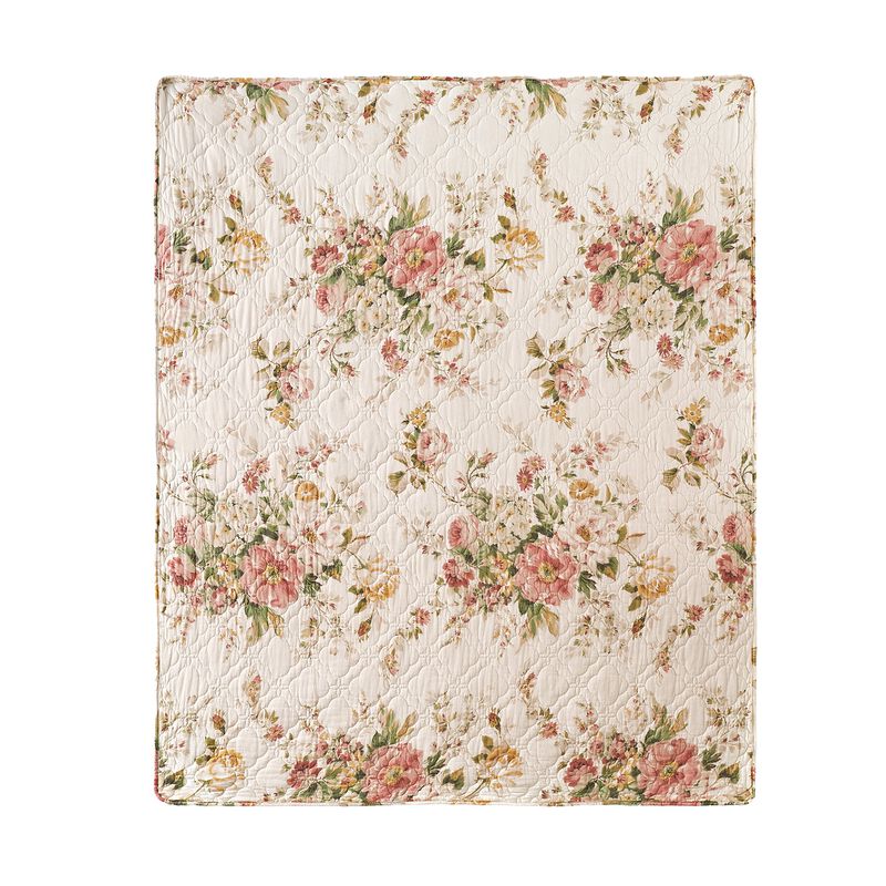 Givi Throw Blanket with Unique Floral Pattern, Buttercup Beige Cotton