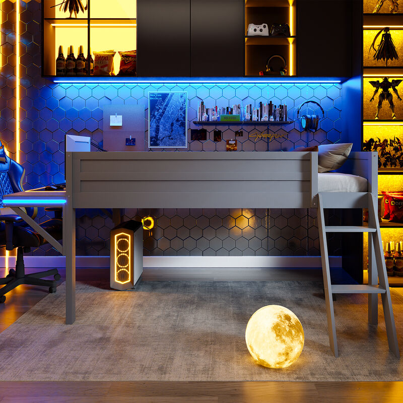 Merax Gaming Loft Bed with Desk and LED