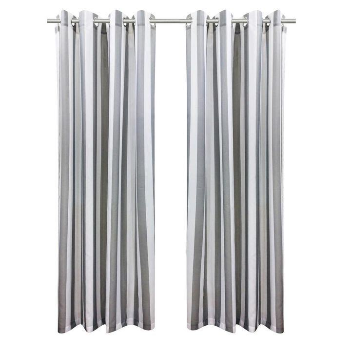 Commonwealth Seascapes Stripes Light Filtering Satiny Look Provide Privacy Grommet Outdoor Panel Pair Each 50" x 108" Alloy