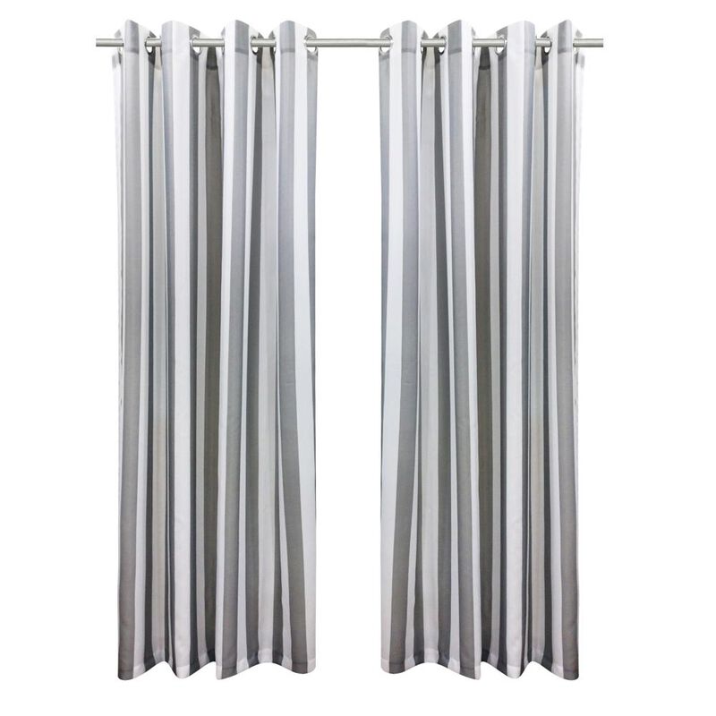 Commonwealth Seascapes Stripes Light Filtering Satiny Look Provide Privacy Grommet Outdoor Panel Pair Each 50" x 108" Alloy