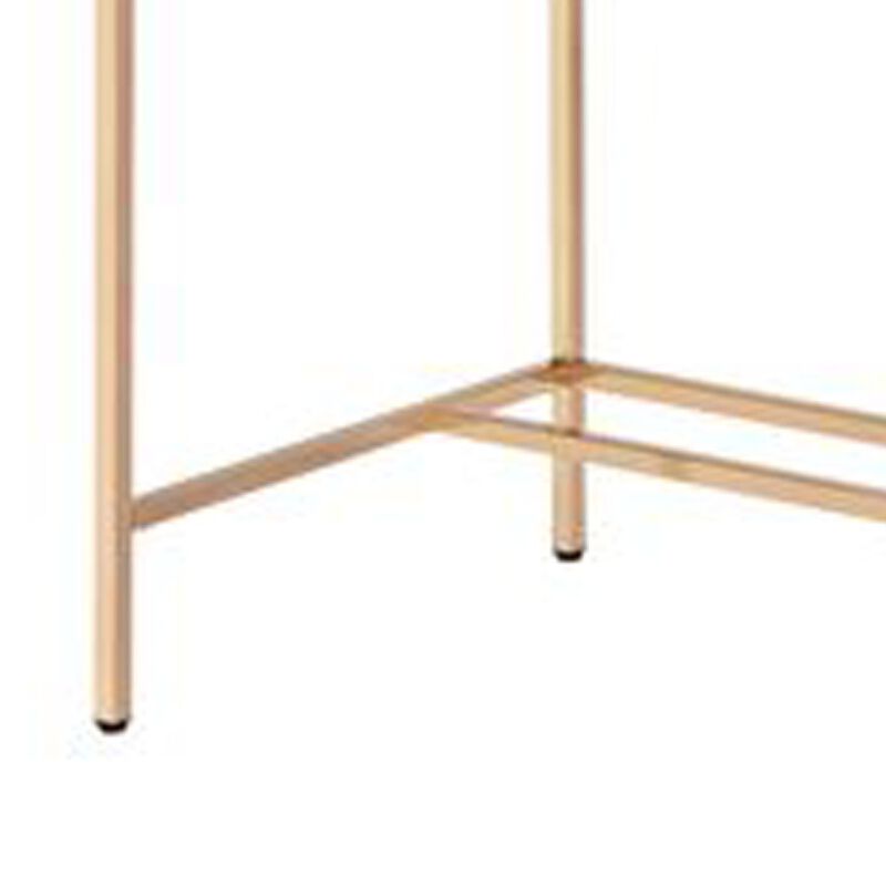 Writing Desk with USB Dock and Metal Legs, Pink and Rose Gold-Benzara