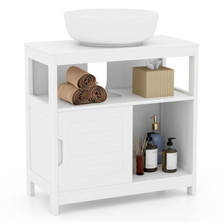 Hivvago Pedestal Sink Storage Cabinet with 2 Sliding Doors and U-shaped Cut-out-White