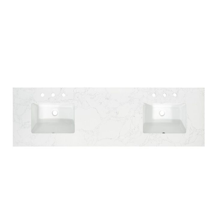 Altair Ceres 73 in. Engineered Stone Vanity Top in Grain White with Double White Sink