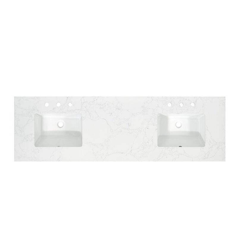 Altair Ceres 73 in. Engineered Stone Vanity Top in Grain White with Double White Sink