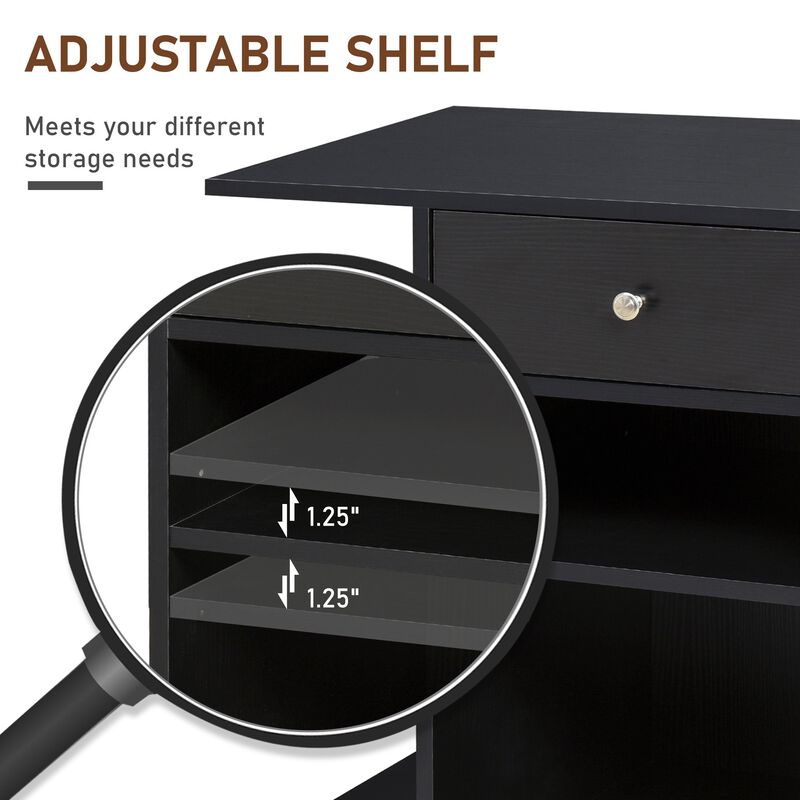 Black Office Helper: Mobile File Cabinet/Printer Stand with CPU Holder