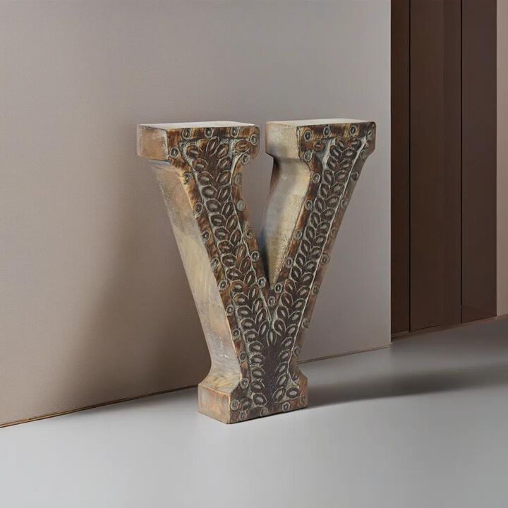 Vintage Gray Handmade Eco-Friendly "V" Alphabet Letter Block For Wall Mount & Table Top D�cor