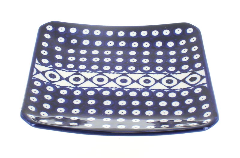 Blue Rose Polish Pottery Seaside Swirl Square Dessert Plate