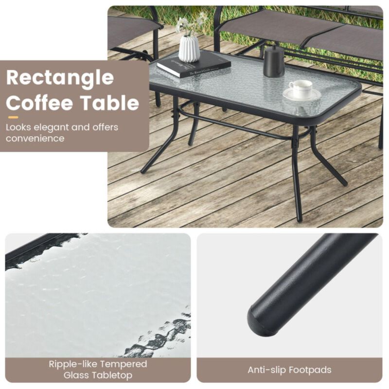 Hivvago 4 Piece Patio Glider Conversation Set with Tempered Glass Table Top-Brown