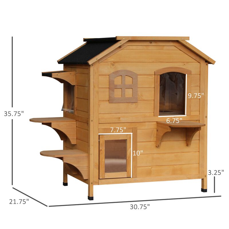 Natural Cat Condo: 2-Story Wooden Outdoor Shelter with 4 Platforms