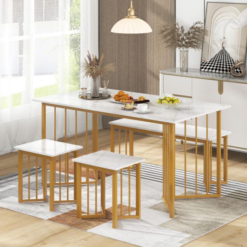 Hivvago 4 Piece Dining Table Set with Bench and 2 Stools
