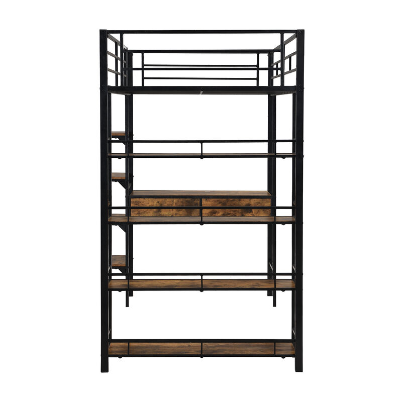 Merax Metal Loft Bed with Desk and Shelves