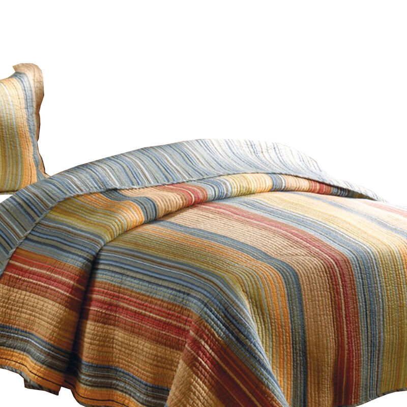 Huascaran 2 Piece Fabric Twin Size Quilt Set with Channel Stitching, Multicolor - Benzara