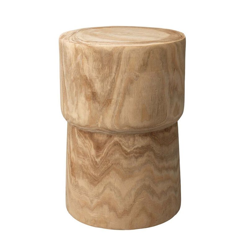 18 Inch Modern Side End Table, Round Surface, Paulownia Wood, Natural-Benzara