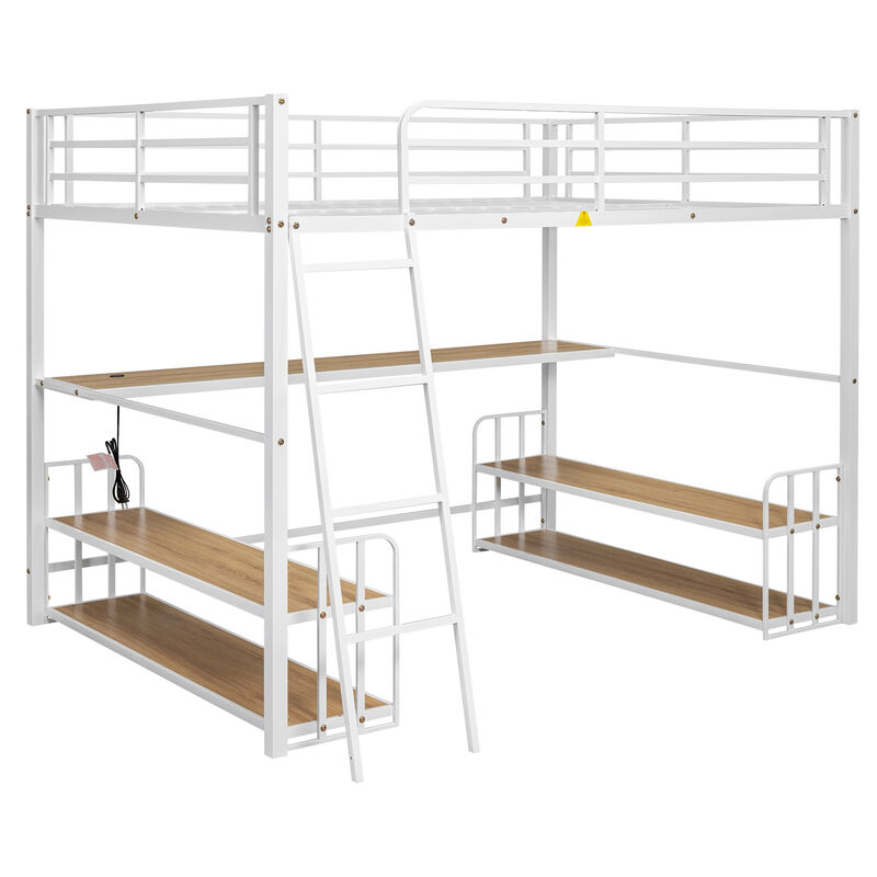 Merax Metal Loft Bed with Desk and Storage Shelves