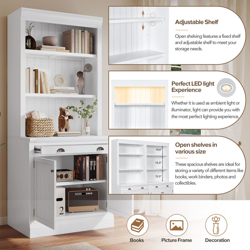 Merax Tall Bookshelf with 2 Corner Cabinet Set