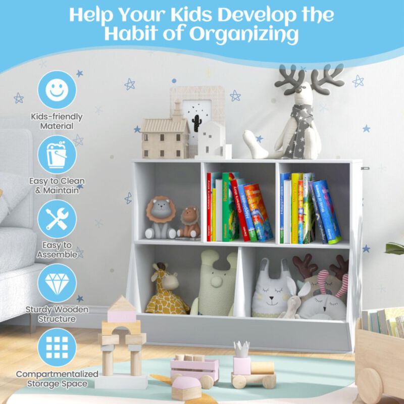 Hivvago 5-Cube Wooden Kids Toy Storage Organizer with Anti-Tipping Kits-White