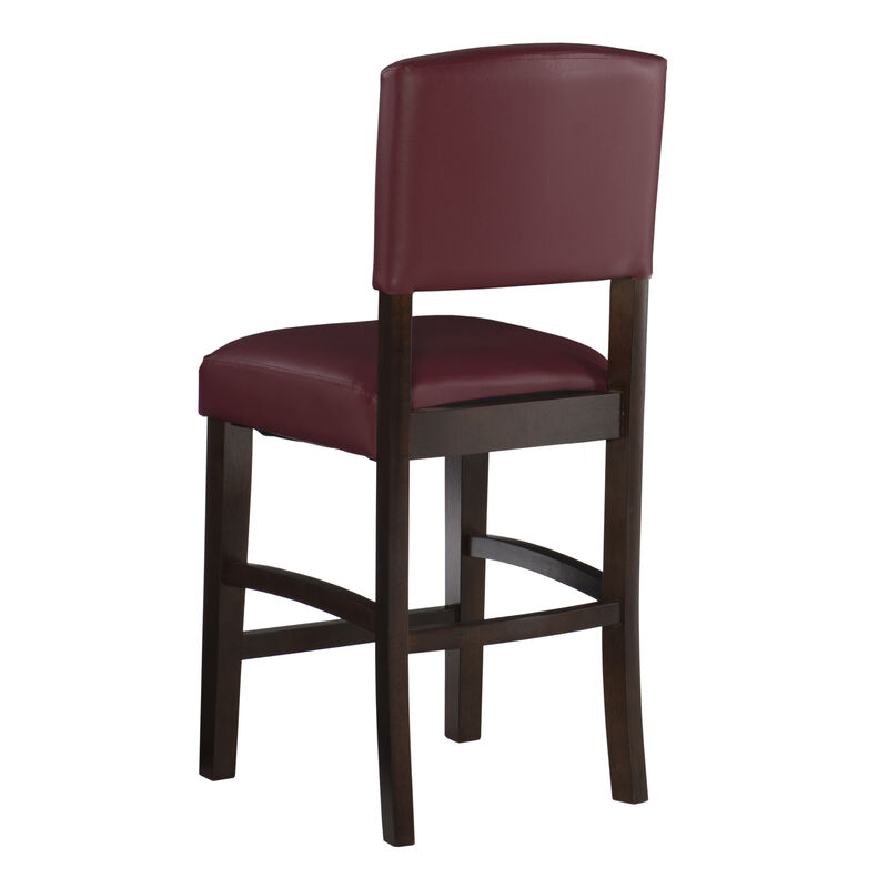 Wooden Counter Stool with Leatherette Seat and Backrest, Black and Red - Benzara