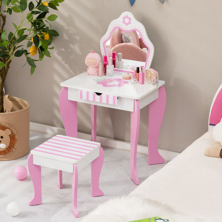 2-in-1 Toddler Vanity Set with Detachable Top & Cute Flower Patterns