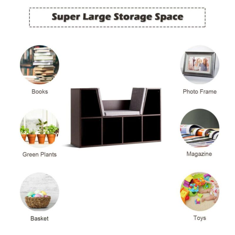 Hivvago 6-Cubby Kid Storage Bookcase Cushioned Reading Nook