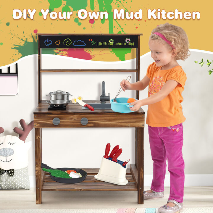 Outdoor Mud Kitchen for Kids with Rotatable Faucet and Removable Sink-Brown