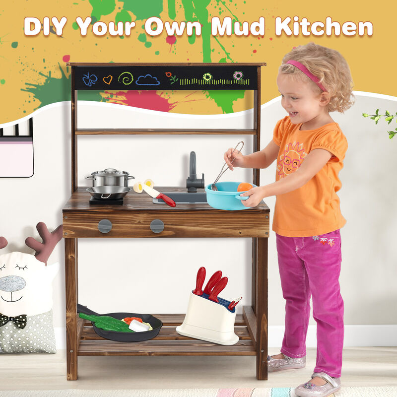 Outdoor Mud Kitchen for Kids with Rotatable Faucet and Removable Sink