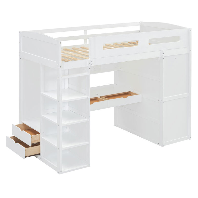 Merax Classical Loft Bed with Desk and Wardrobes