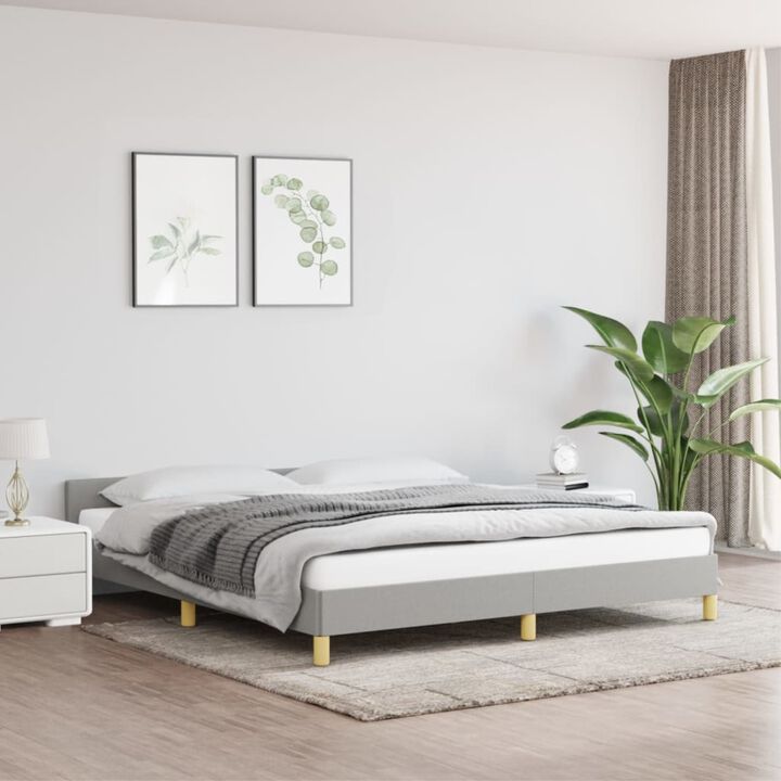 vidaXL King Size Bed Frame with Headboard - Light Gray Fabric Upholstery, Engineered Wood, Durable and Modern Bedroom Furniture