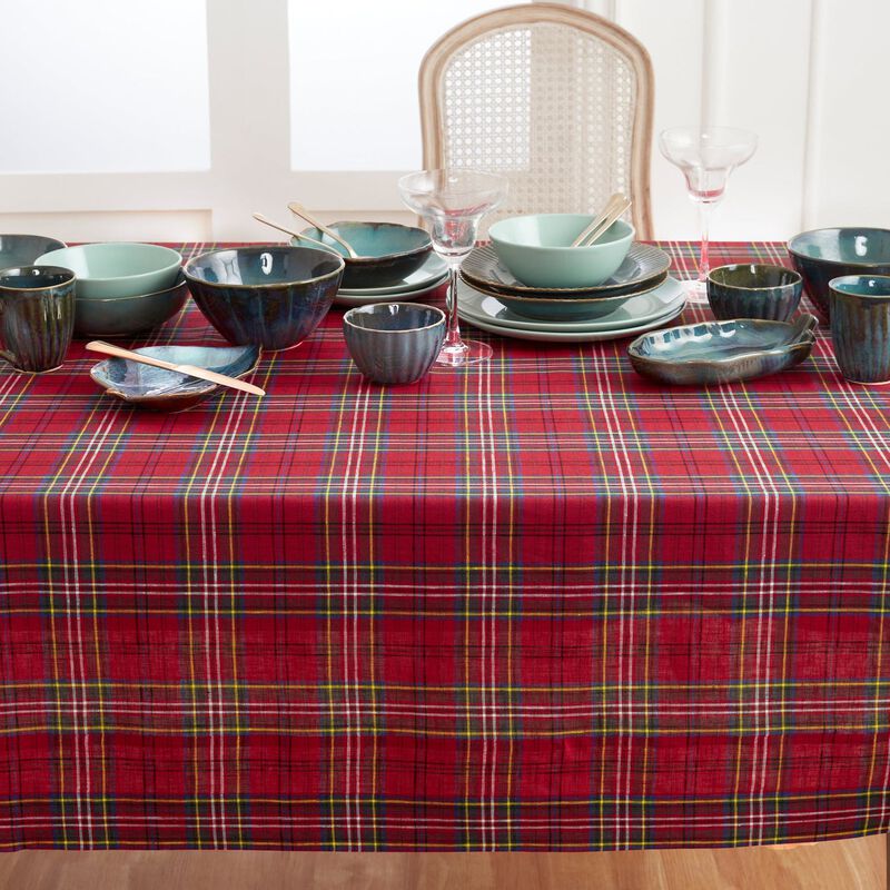 Solino Home 100% Pure Linen Tablecloth | Classic Tartan Plaid for Spring and Easter