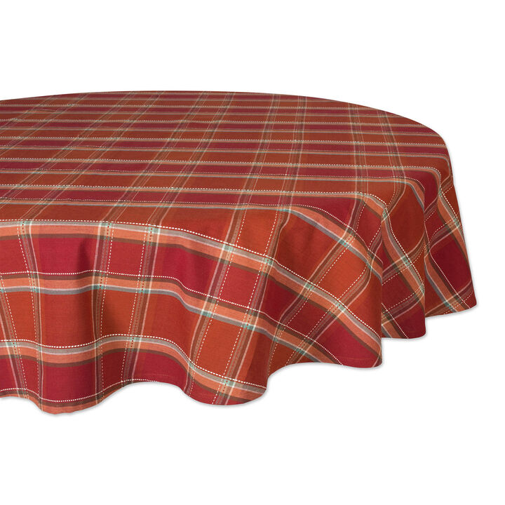 70" Brown and White Plaid Round Tablecloth
