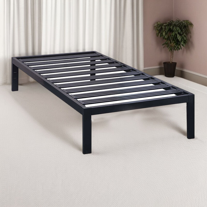 Hivvago Twin XL Heavy Duty Wide Slat Steel Platform Bed Frame in Black Metal Finish
