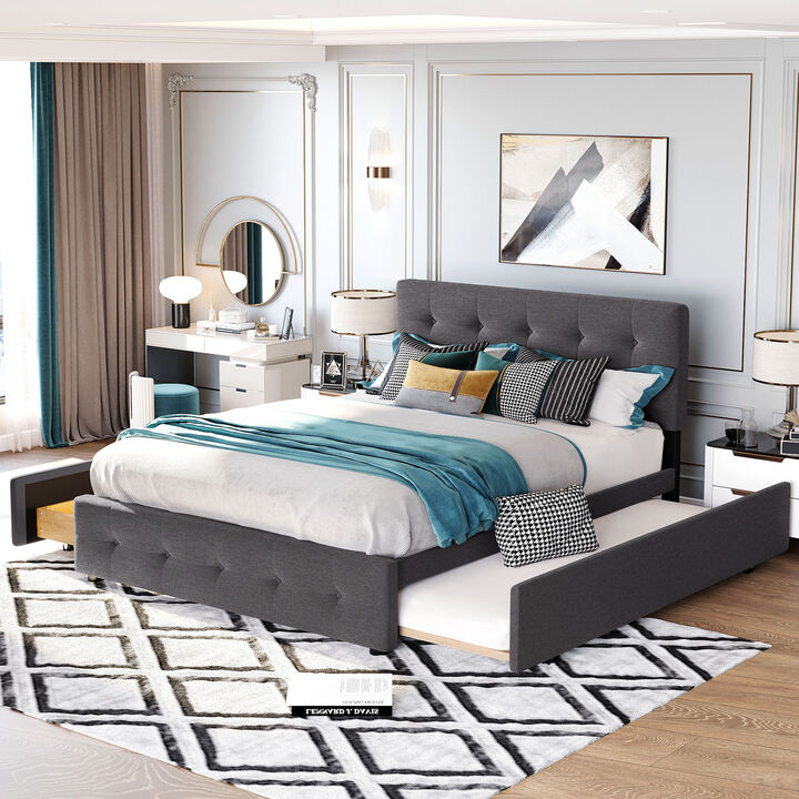Merax Upholstered Platform Bed with 2 Drawers and 1 Twin XL Trundle