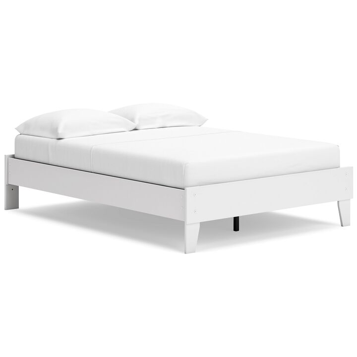 Alli Full Size Platform Bed, Modern Matte White Wood, Low Profile Legs - Benzara