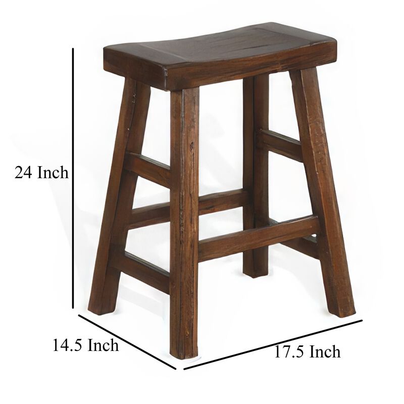 Reggie Counter Stool Set of 2, Saddle Seat Mocha Brown Mahogany - Benzara