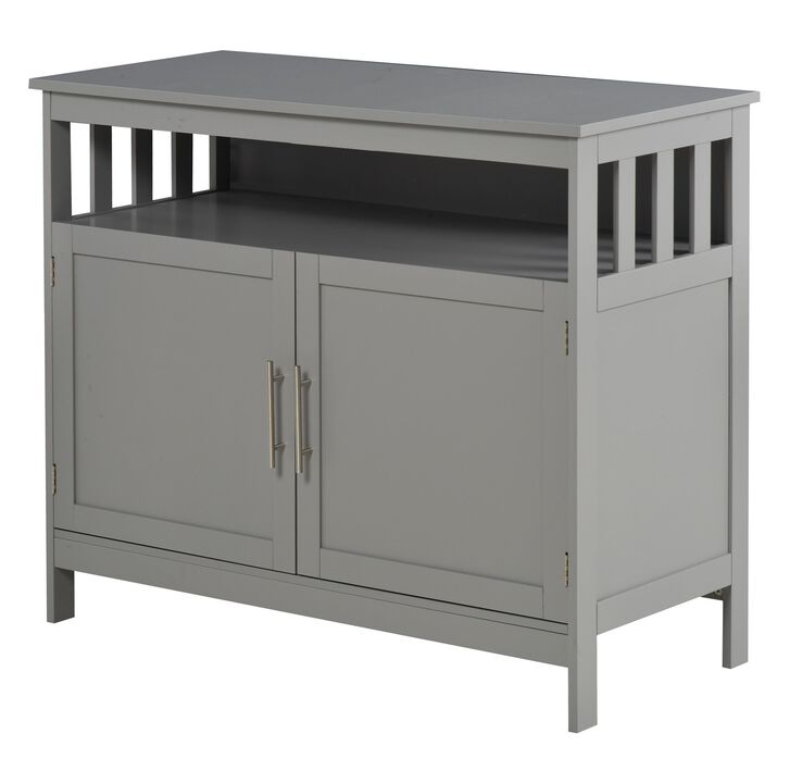 Gray Kitchen Organizer: Wooden Buffet Console with Cabinet and Shelf