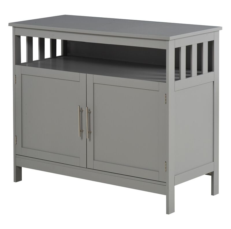 Gray Kitchen Organizer: Wooden Buffet Console with Cabinet and Shelf