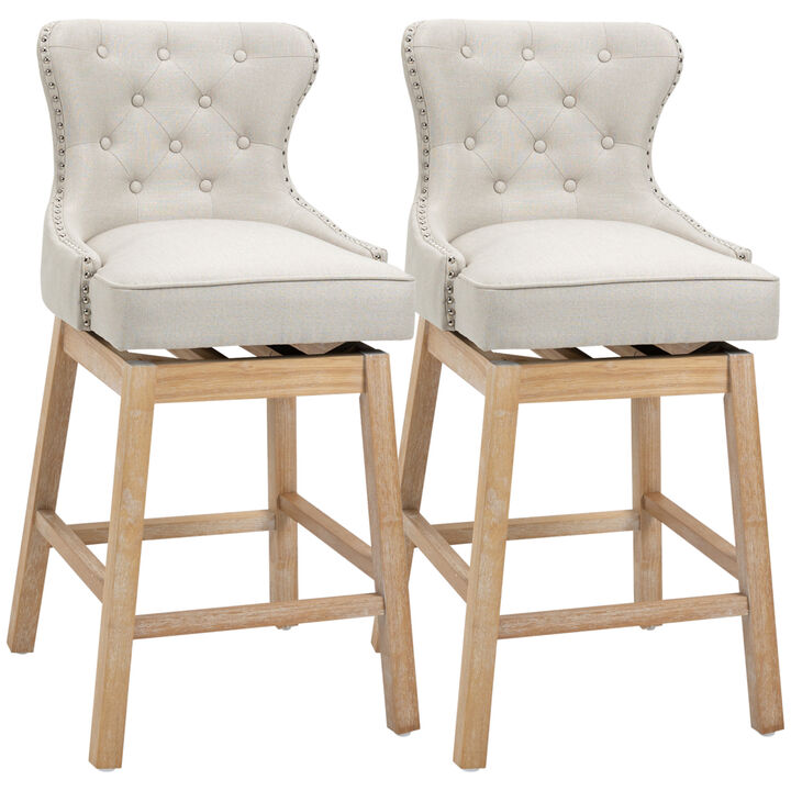 Cream Fabric Bar Stools, 180 Swivel, 30" Set of 2