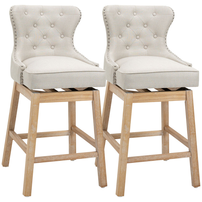 Cream Fabric Bar Stools, 180 Swivel, 30" Set of 2