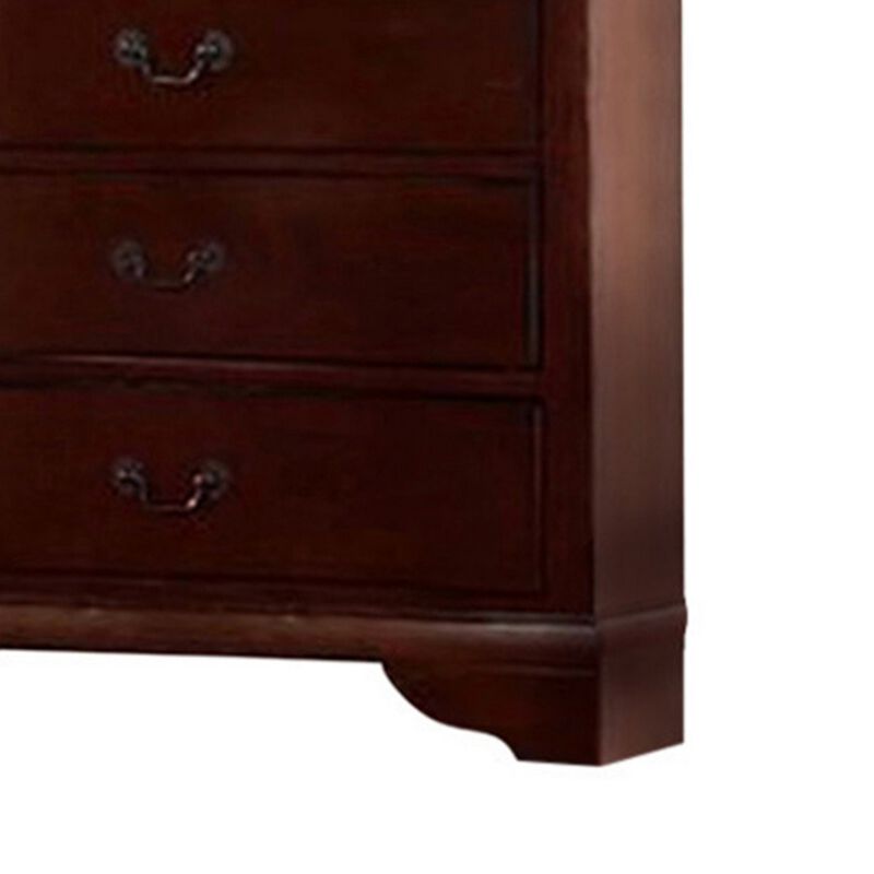 Decorously Functional Pine Wood, Plywood & Birch Veneer Chest, Cherry-Benzara