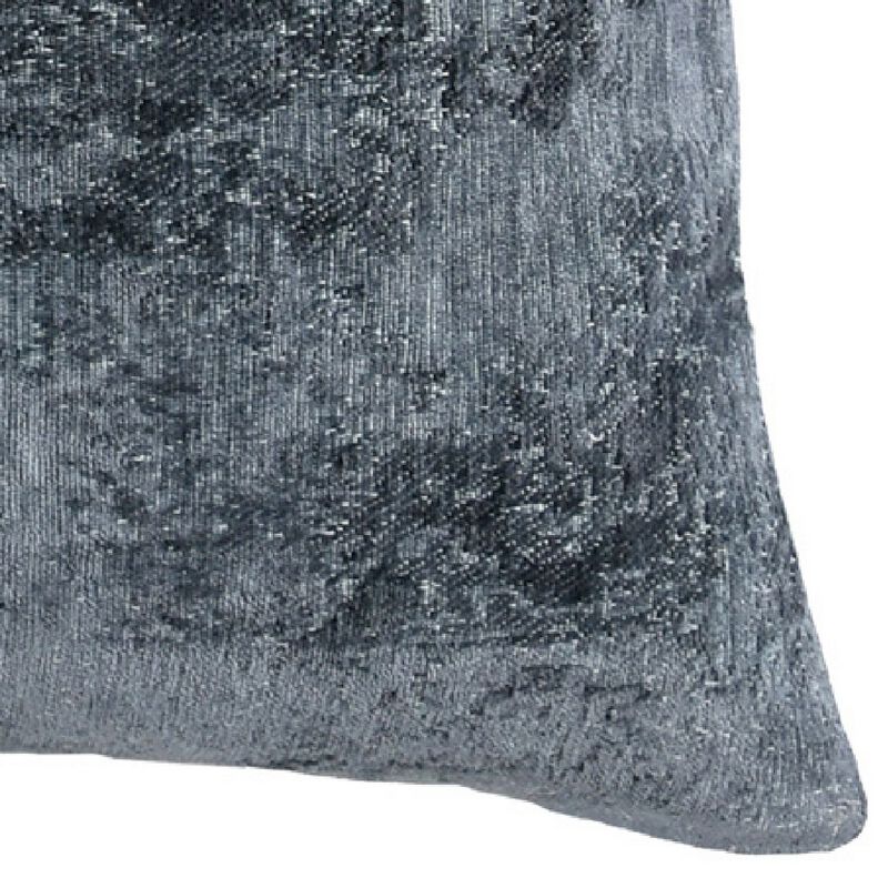 Piper 22 Inch Square Accent Throw Pillow, Handcrafted Blue Jacquard Fabric-Benzara