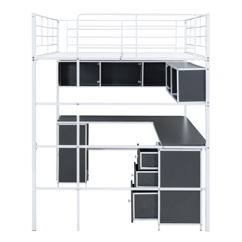 Merax Metal Loft Bed with Bookcase and Desk