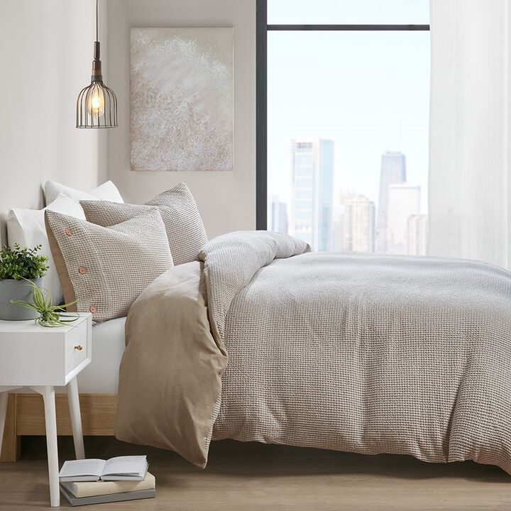 Gracie Mills Miranda 3 Piece Solid Cotton and Rayon from Bamboo Blend Waffle Weave Duvet Cover Set