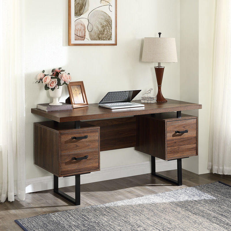 Home Office Computer Desk With Drawers/Hanging Letter-Size Files, 59 Inch Writing Study Table