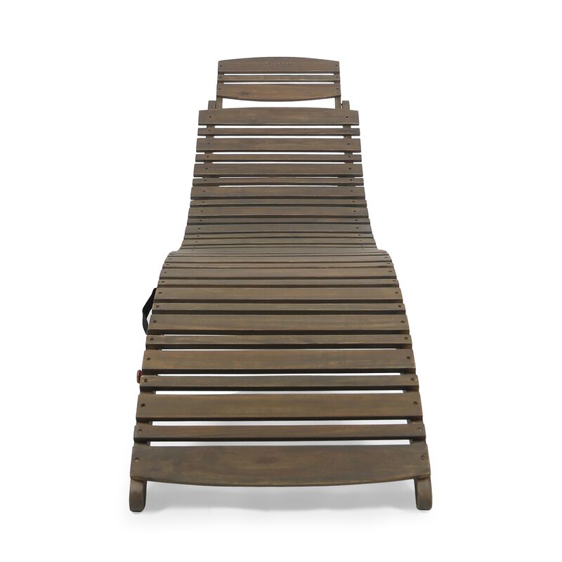 Hanie Outdoor Foldable Chaise Lounger, 73 Inch, Slatted Gray Acacia Wood