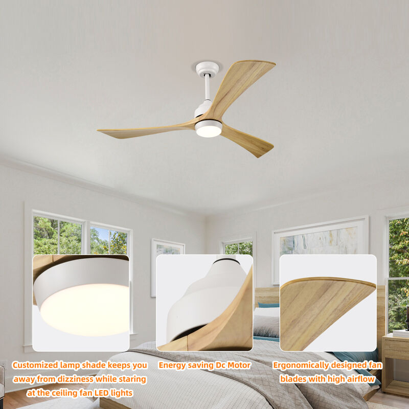 52" Ceiling Fan with Remote Control, 6 Speeds (White/Natural)