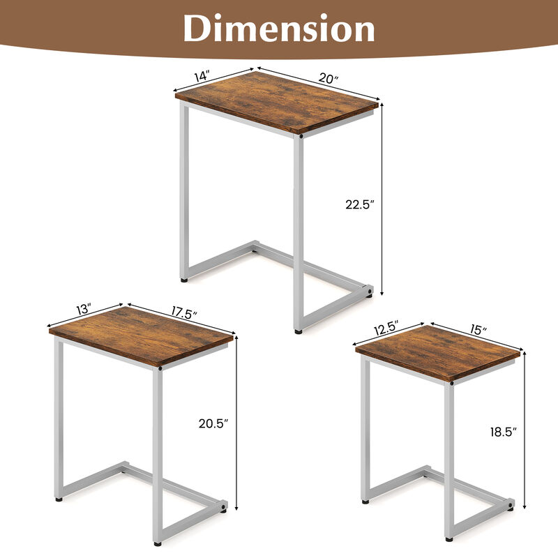 3 Pieces Multifunctional Coffee End Table Set
