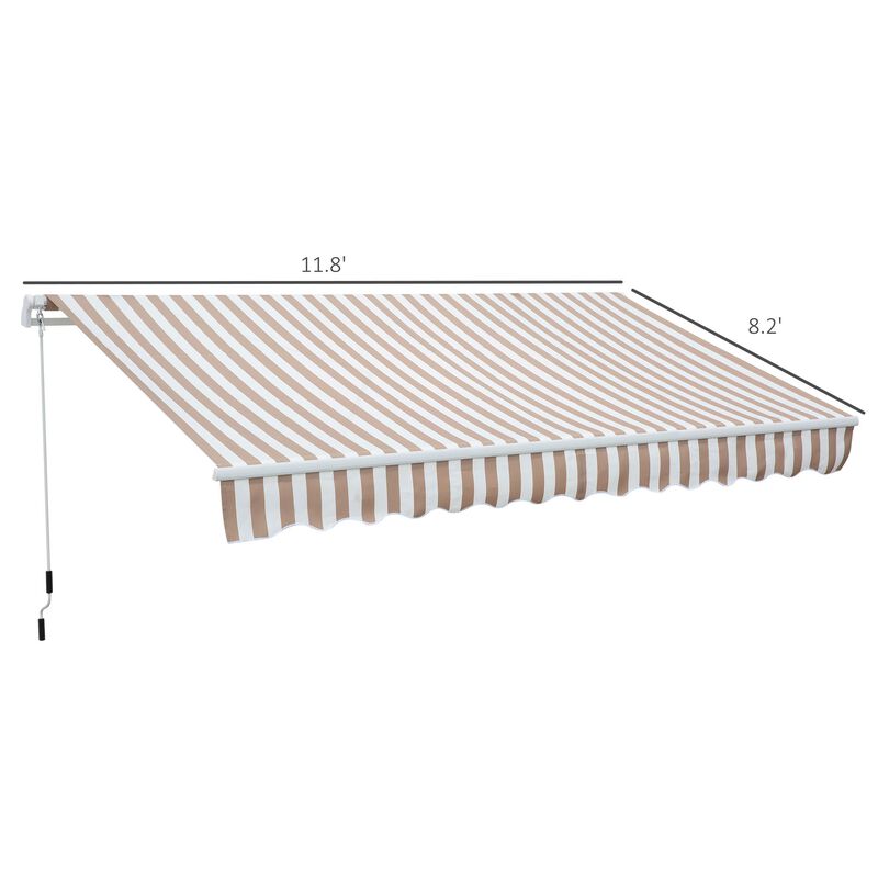 Beige Patio Shield: 12'x8' Retractable Awning with Manual Crank