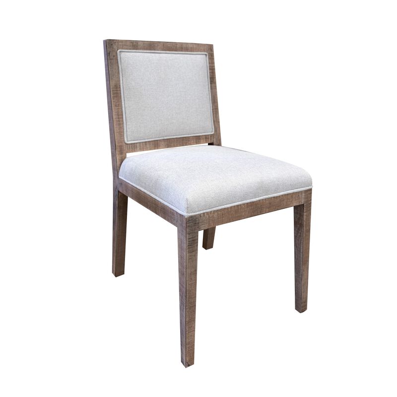 Sevy Side Dining Chair Set of 2, Padded Square Back and Seat, Brown Wood - Benzara