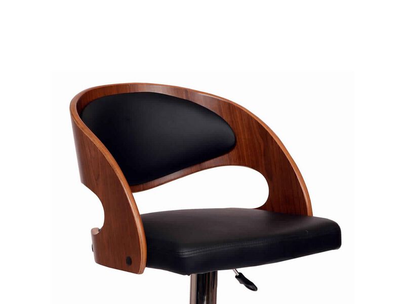 Wooden Open Back Barstool with Adjustable Pedestal Base, Black and Brown-Benzara
