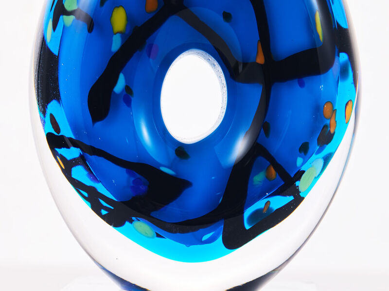 Hand Blown Abstract Hollow Blue Tear Drop Sommerso Art Glass Sculpture