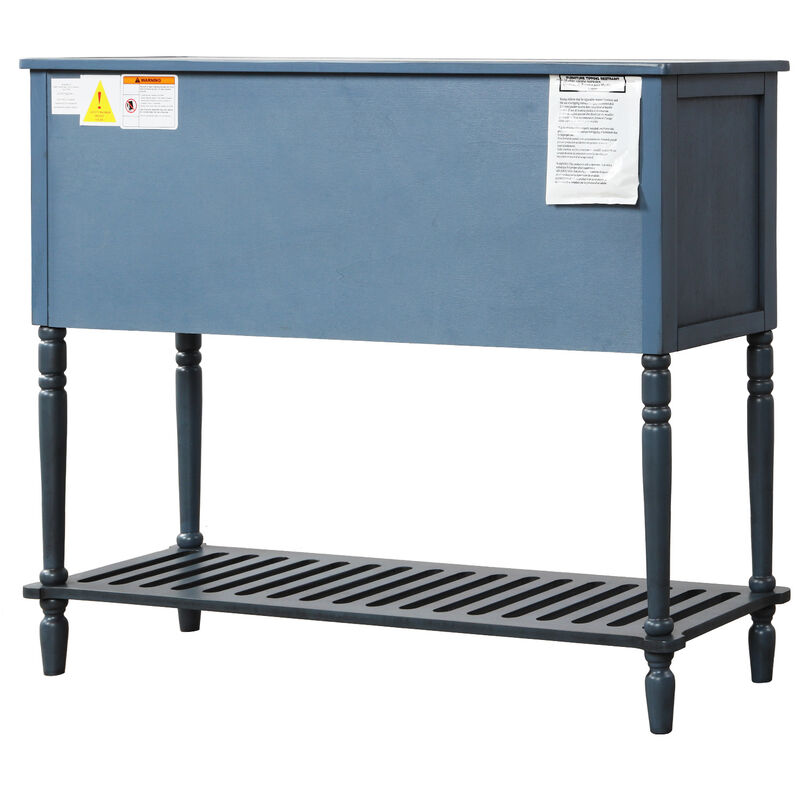Gewnee Solid Wood  Console Table with Shelf and Storage in Antique Navy